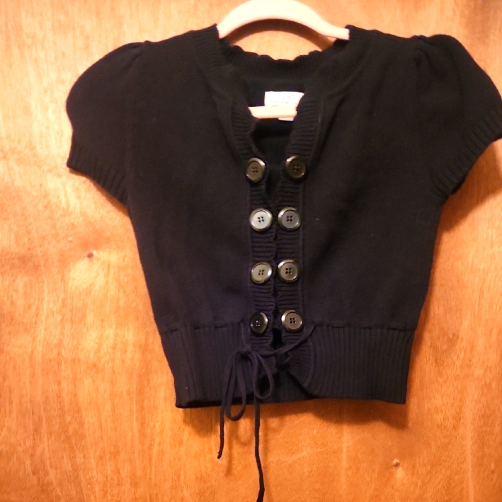 SO Black Button-Up Short Sleeve Cardigan With Snap Closure Size Small